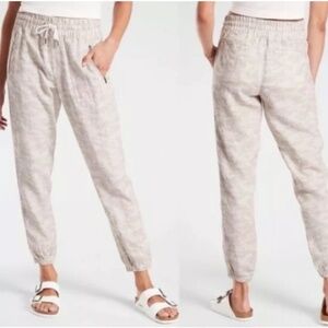 ATHLETA WOMENS CABO TIDE LINEN JOGGER NEUTRAL BEIGE CAMO PANTS SIZE 6 TALL TAN